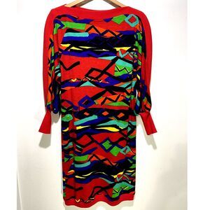 Leonard Paris wool dress VTG rare art to wear colorful casual women S